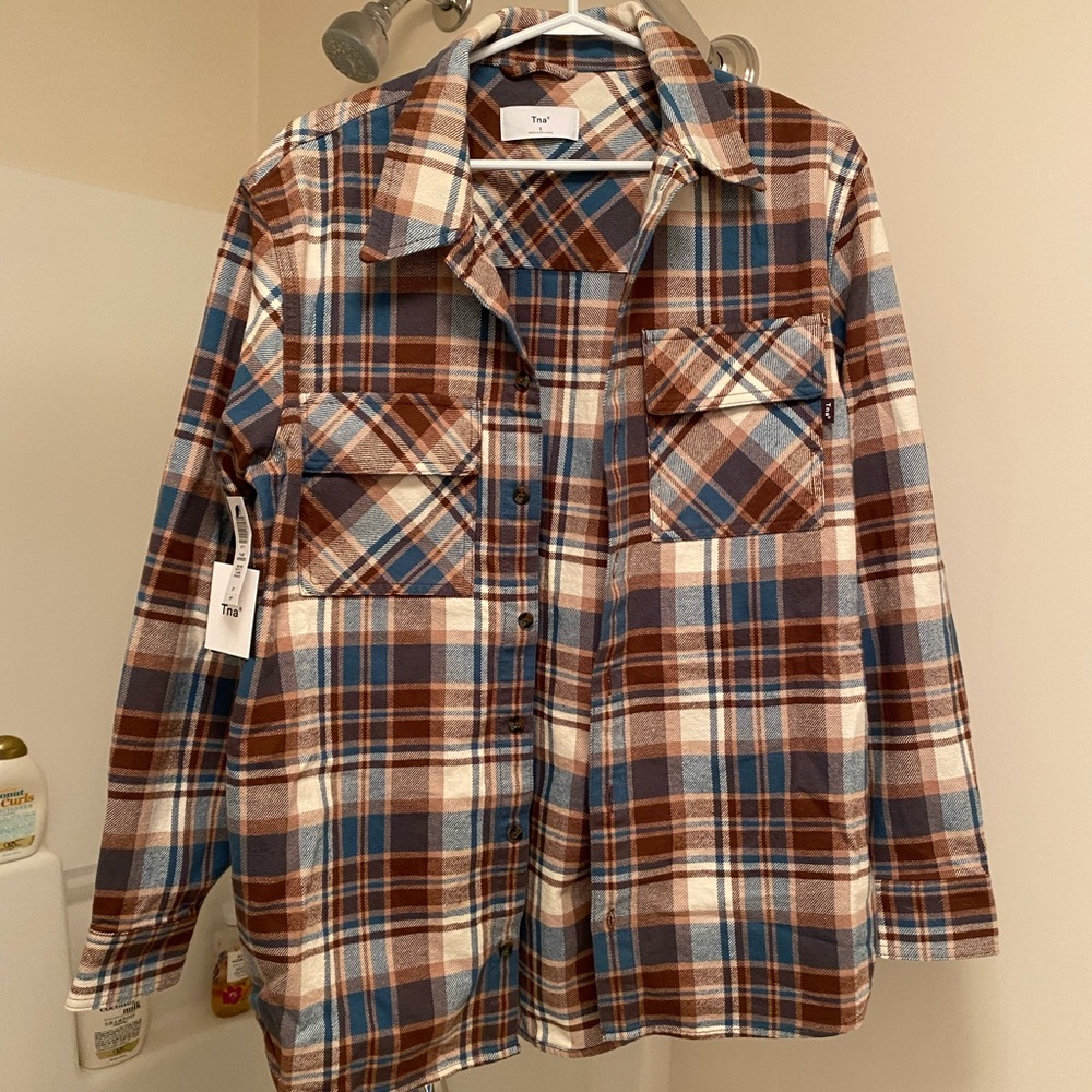 TNA plaid oversized shirt.